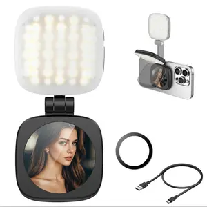 3-In-1 Magnetic Beauty Selfie Light Phone, 360° LED Fill Light with Magsafe, Mirror & Stand, Selfie Panel Light, Portable Rechargeable for Photography Makeup Vlogs, Selfie Led Lights