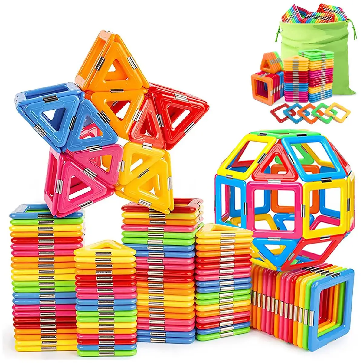 Magnetic Building Blocks Big Size STEM Toys Learning Educational Constructor Set for Children with Colorful Magnetic Tiles Outdoorfun