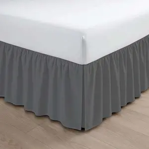 Ruffled Bed Skirt Split Corners with Platform, Tailored Fit Wrinkle Free-Soft Microfiber Dust Ruffle, Upto 14" Drop, King, Dark Grey