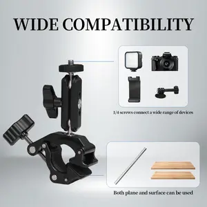 Super Clamp with 3in Dual Ballhead Magic Arm, Camera Phone Clamp Mount with 1/4" Thread, Light Clamp Camera Mount Adapter for Desk Tripod, Compatible with DJI, Insta360 Magnetic Black