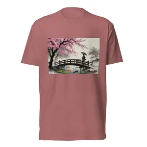 EchoWear Giancarla Sumi-e Cherry Blossom Unisex Fitted T-Shirt, Cotton-Polyester Blend, Lightweight, Casual, Everyday Men's Top