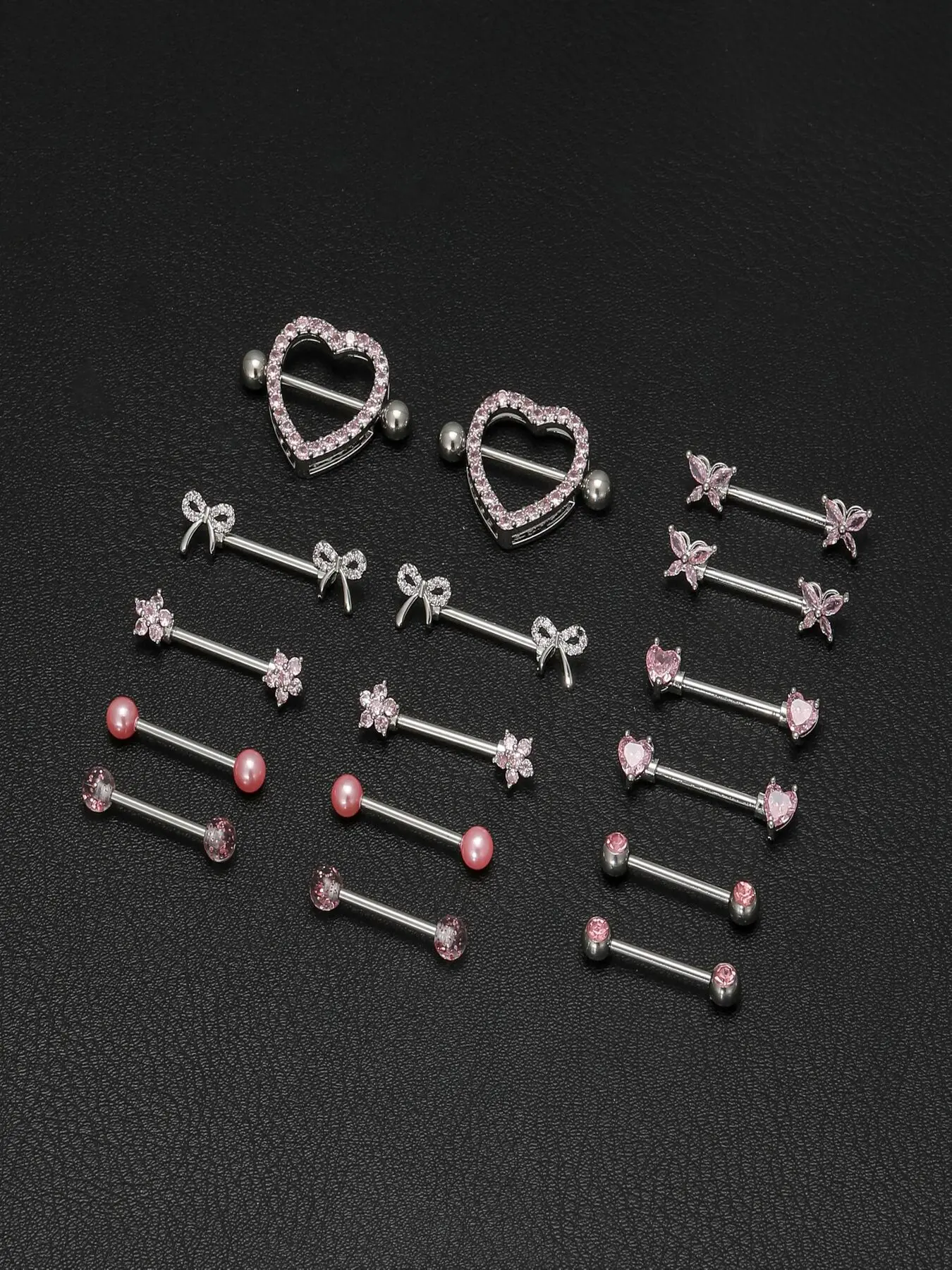 8 Pairs Nipple Piercing Jewelry Set Cute & Sparkling Style (14G Stainless Steel, Internal Thread Design, Multi-Design: Heart/Butterfly/Flower, Comfortable to Wear) for Women (Piercing Styling, Beach & Party Looks) Body Piercing Jewelry