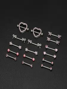 8 Pairs Nipple Piercing Jewelry Set Cute & Sparkling Style (14G Stainless Steel, Internal Thread Design, Multi-Design: Heart/Butterfly/Flower, Comfortable to Wear) for Women (Piercing Styling, Beach & Party Looks)