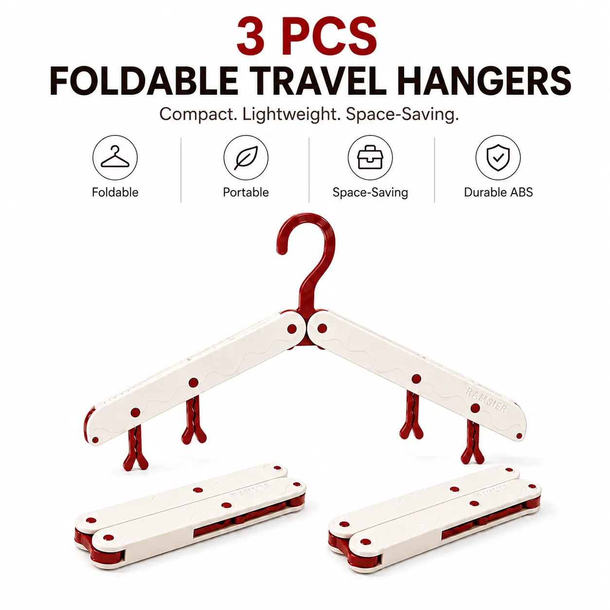 3 PCS Foldable Travel Lightweight Plastic Hangers & Pegs - Space-Saving, Non-Mark, Non-Scratch for Vacation, Closet Storage | Small Room Organization Products, Home Supplies Organization Hack