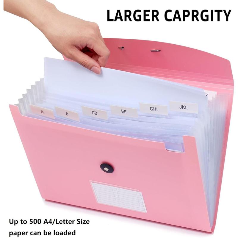 Accordion File Organizer, Pink 13 Pocket Expanding File Folder Organizer for Letter Size/A4 Documents, Expandable Portable Monthly Bill/Receipt Organizer for/Office/School (Black)