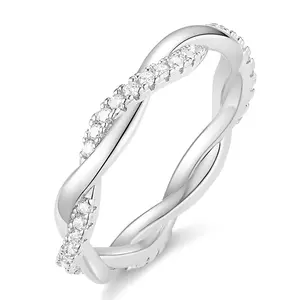 EAMTI Women Eternity Ring Twisted Rope Cubic Zirconia Engagement Wedding Band