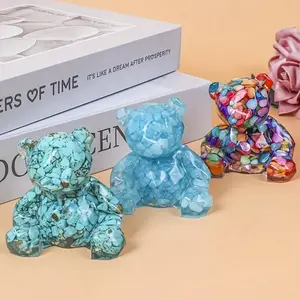 Boho Style Bear Shaped Decoration, 1 Count Natural Crystal Resin Bear Ornament Statue Ornament, Desktop Decoration for Home Office, Gift for Animal Lovers, Cute Bear Design