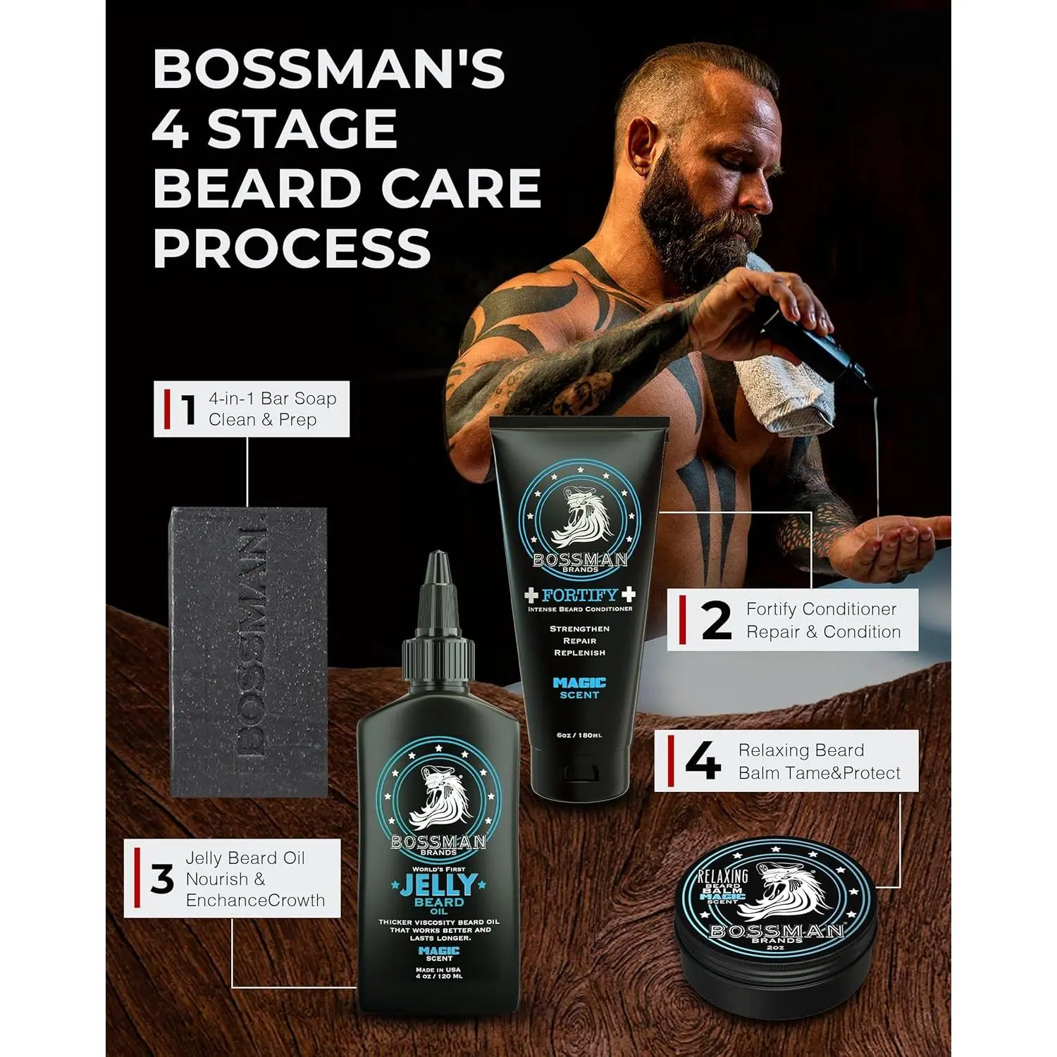Bossman Jelly Beard Oil for Men (4 oz, Magic Scent) – Softens, Moisturizes & Conditions with Natural Ingredients Bossman Jelly Beard Oil for Men (4 oz, Magic Scent) – Softens, Moisturizes & Conditions with Natural Ingredients