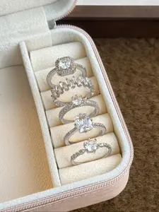 Elegant Copper Inlay Cubic Zirconia Ring Set, 5-Piece Fashionable Simple Style, Perfect for Wedding Rings, Party Holiday Gifts