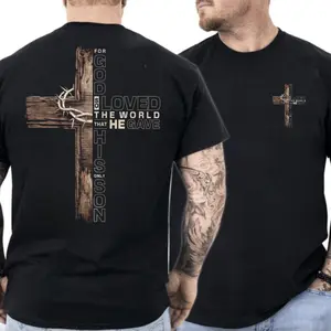 Christian Cross John 3:16 T-Shirt, Double-Sided Scripture Tee for Men and Women