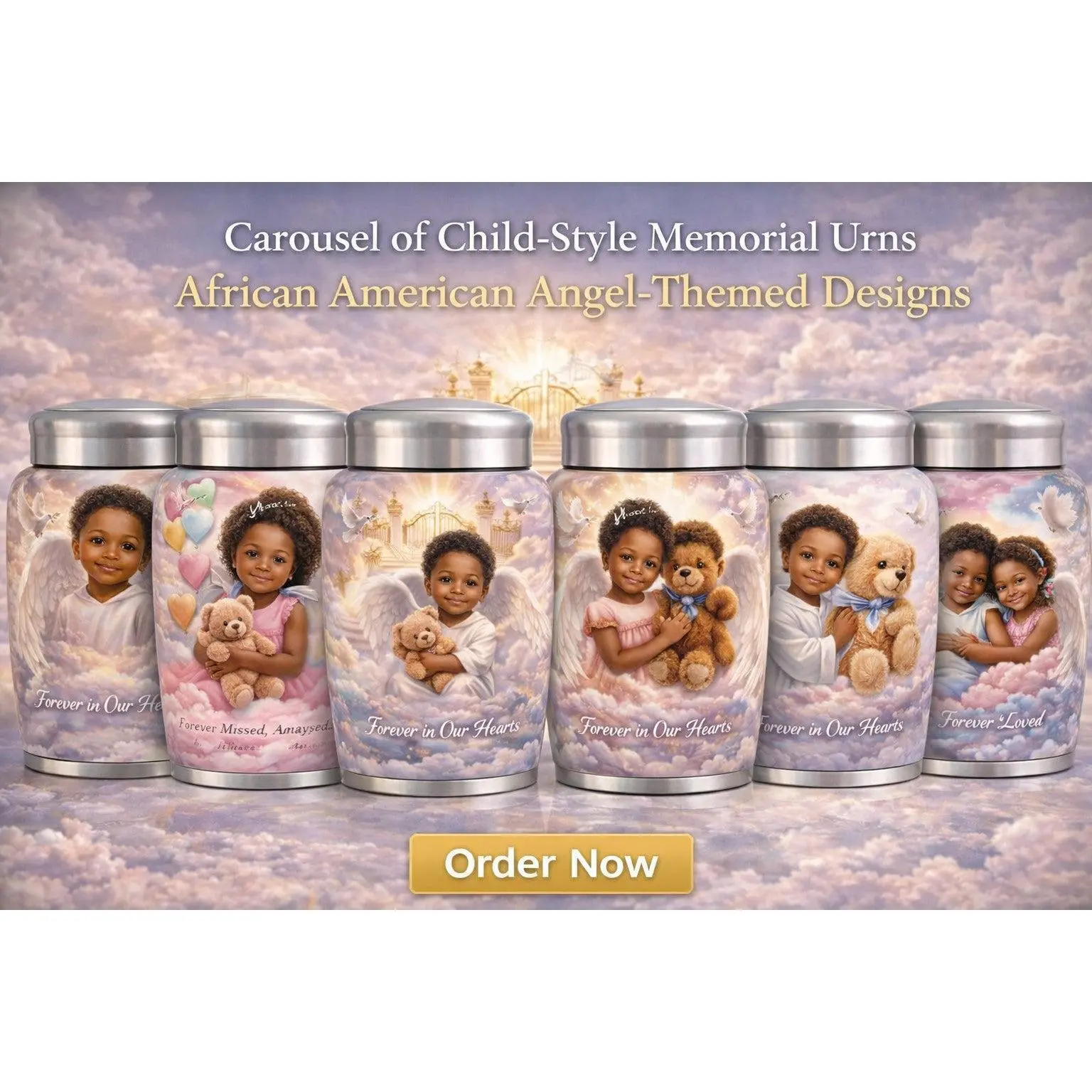 Silver Custom Memorial Urn – Personalized Full-Wrap Photo & Angelic Remembrance Design   Product Description