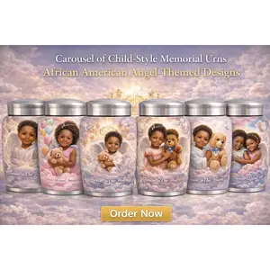 Silver Custom Memorial Urn – Personalized Full-Wrap Photo & Angelic Remembrance Design   Product Description