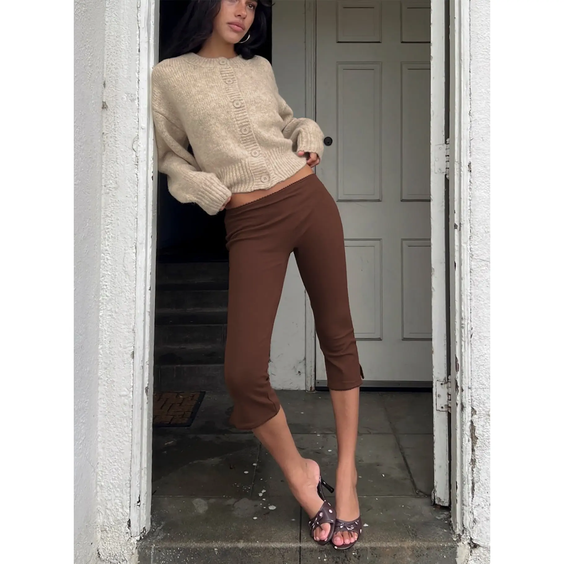 Trevonn Button Up Knit Cardigan Beige