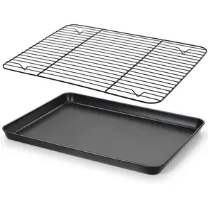 Nonstick Baking Sheet with Rack Set, 16 x 12 x 1 in Cookie Sheet Baking Pan with Cooling Rack for Oven, Commercial Grade, Non-Toxic, Easy to Clean