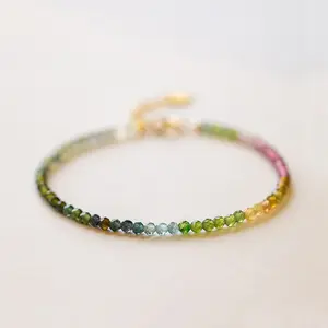 Minimalist Bracelet- Delicate Natural Rainbow Tourmaline Stone Bracelet Healing Crystal Dainty Bracelet Yoga Bracelet Gift for Women