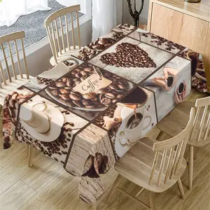 Rectangular Tablecloth, Coffee Theme Patchwork Pattern, Indoor and Outdoor Use, Home Kitchen Decor, Cafe Wedding Party Restaurant BBQ Dinner
