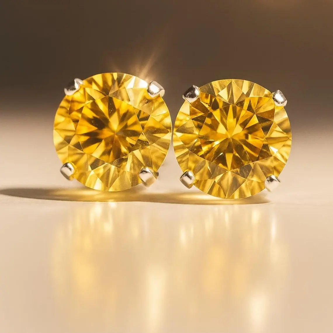 Handcrafted Yellow Sapphire Stud Earrings: 14k Gold or Sterling Silver
