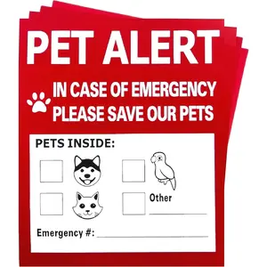 Pet Alert Safety Fire Rescue Sticker - 4 Pack,In Case of Fire Notify Rescue Personnel to Save Pets