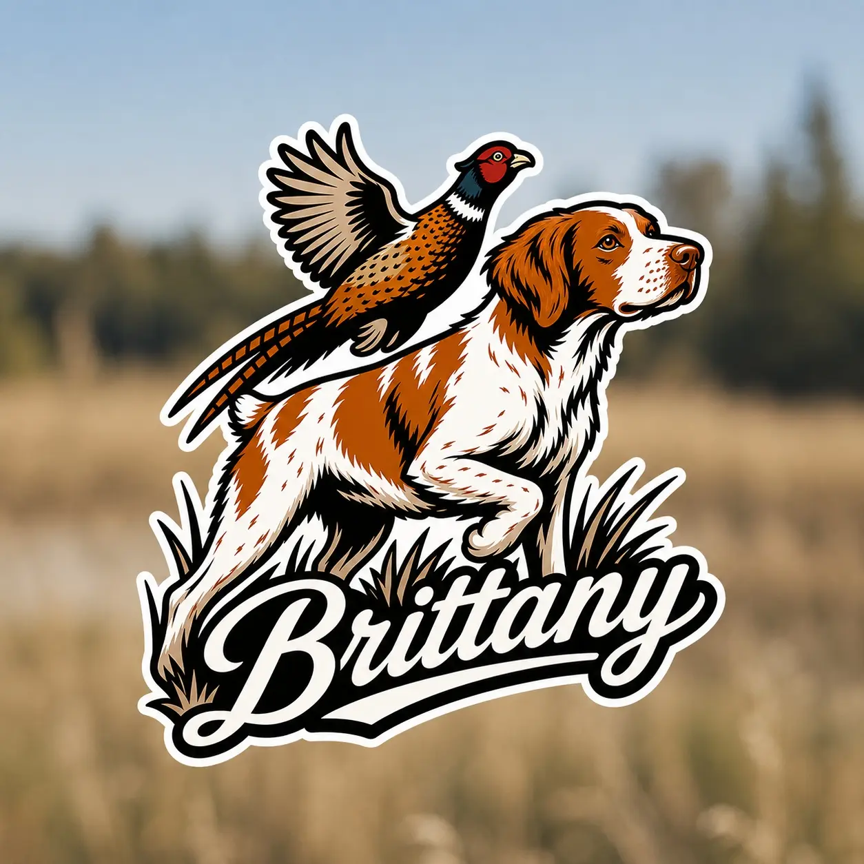 Vintage Brittany Upland Bird Hunting Vinyl Sticker, Gun Dog & Pheasant Shooting Hunter Decal for Laptop, Water Bottle & Gear