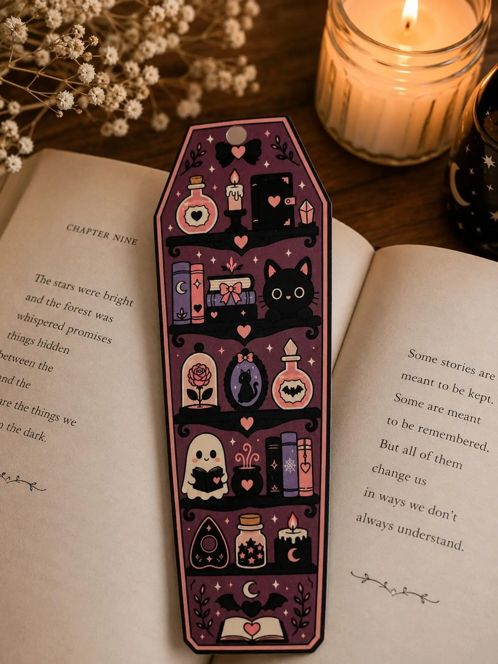 Goth Coffin Bookmark | Cute Spooky Bookmark | Kawaii Gothic Reading Bookmark | Witchy Book Lover Gift | Halloween Reader Accessory
