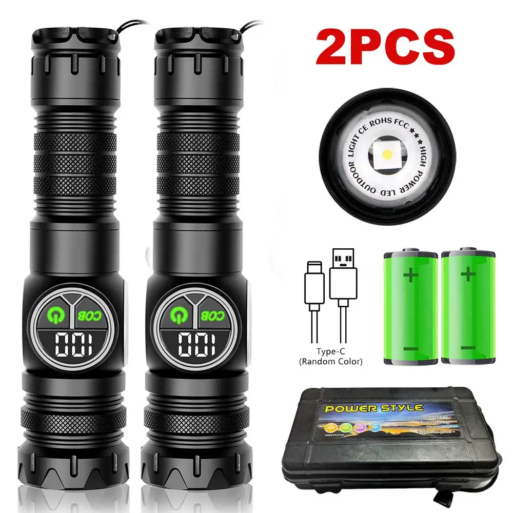 2pcs Rechargeable COB Side LED Flashlights, With 9 Lighting Modes ...