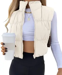 Women's Crop Puffer Vest Winter Zip Up Lightweight Sleeveless Warm Outerwear Padded Coat
