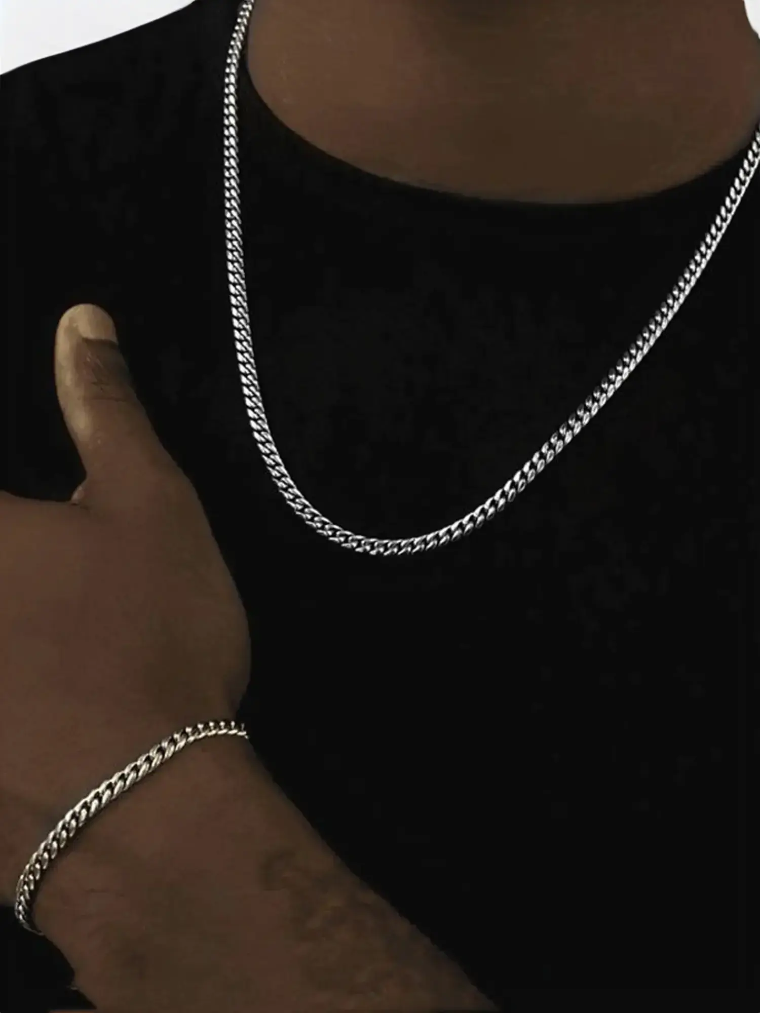 Punk Style Stainless Steel Chain Necklace & Bracelet, Casual Trendy Hip Hop Jewelry Set, Fashionable Jewelry Set Without Box, Men Jewelry