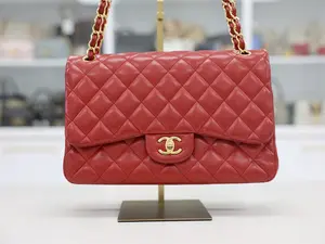 Pre-owned CHANEL lambskin leather Shoulder Bags Red Quilted Jumbo Classic Double Flap Bag