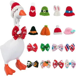 8 Sets Cute Desk Goose Holiday Outfits – 7 Inch Mini Goose Clothes with Knitted Hats & Bow Ties for All Seasons, Funny Duck Desk Goose Accessories for Christmas, Thanksgiving, Valentine’s & More