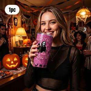 Halloween Horror Mask Insulated Cup, 40oz Stainless Steel Travel Coffee Mug, Double Wall Thermos with Lid and Straw, Fun Gift for All Ages