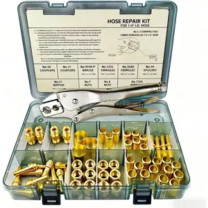 58 count Hose Repair Kit, 1/4 I.D.  Hose Repair Kit, Air Hose Crimper Tool for Air Hoses/ Hoses/ Acetylene Hoses,Include Fittings/CrimpingTool/Ferrules/Couplers/Braces/Nipples/Nuts etc
