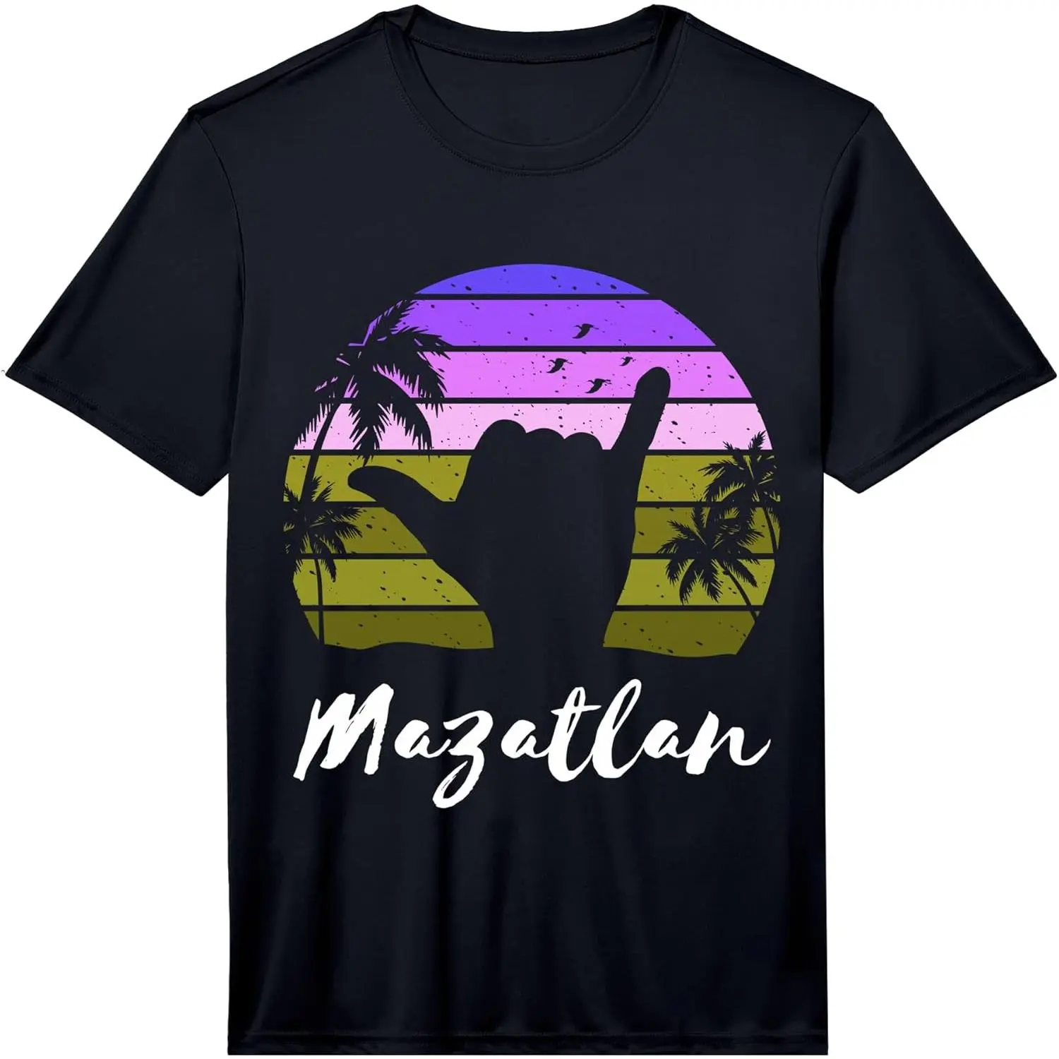 Women's 100% Cotton Distressed Crew Neck Short Sleeve Graphic T-Shirt - Mazatlan Mexico Vacation Souvenir Top with Playful Look for Everyday Wear