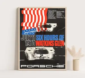 Porsche Poster | Vintage Porsche Watkins Glen Poster | 1970 Race Car Advertisement Wall Art Print