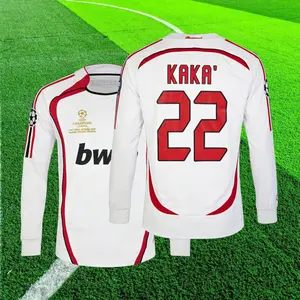 06 07 Away Soccer Jersey KAKA 22# Fan Edition Long Sleeve Jersey White Red