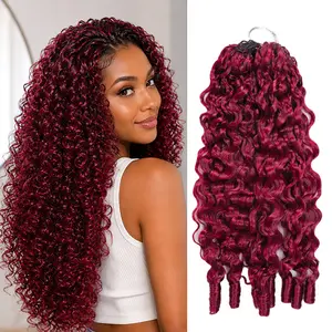 ISEE HAIR Burmese Curly 99J Burgundy Crochet Braid Hair Extensions for Miracle Knots Human Hair Extensions Pre-Separated 50g/Pack (32-38 Strands Per Pack）– Knotless Boho Braids Vacation Hair #Summervibe#ISEECrochetNewArrivals