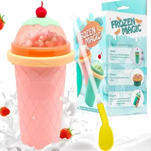 Slushie Cup - Smoothie Cup with Lids & Straws, Portable Frozen Magic Slushie Cup Maker for Kids, Friends, and Family, Pink Kitchen Utensils Set