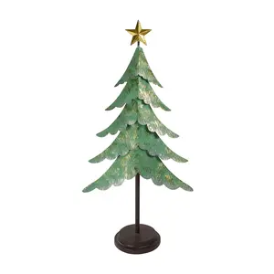 Northlight 31" Green & Gold Layered Tree w/ a Star Decor