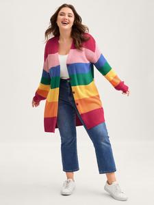 Women's Oversized Colorblock Contrast Texture Knitting Fabric Cardigan - Long-Sleeve V-Neck Drop Shoulder Fitted Button Lady Garment, Winter Casual Multicolor Geometric Print Acrylic Easy-On Women's Tops,Spotlight,Summer wins,Deals for you days