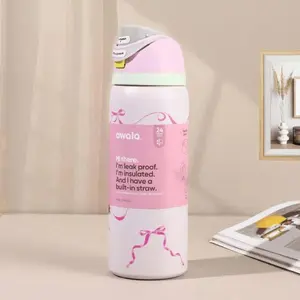 [PRE ORDER_SHIPPING 15–20 DAYS] Owala FreeSip Pink Ribbon Stainless Steel Bottle – 24oz/32oz Insulated, Cute Leak-Proof Water Bottle for Women & Girls, Perfect for School, Work, Gym & Outdoor Activities