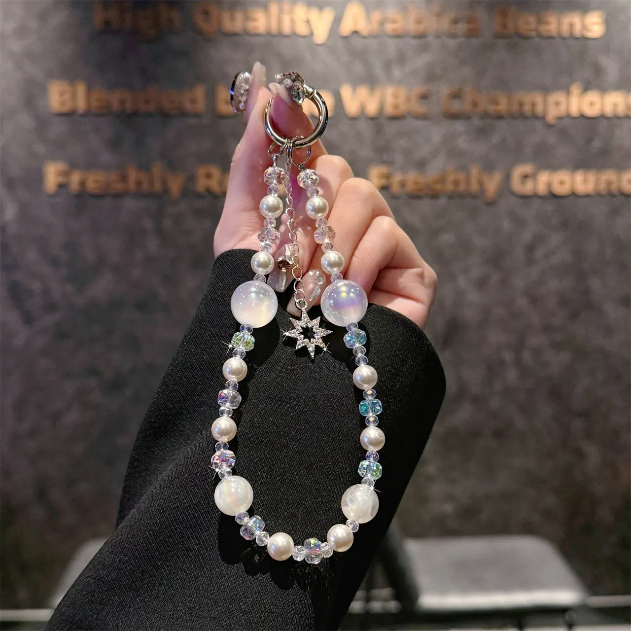 【Lanyard】Mobile pearl lanyard Shining bracelet INS pentagram pendant case