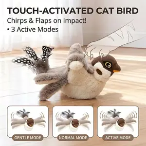 2026 Top-Rated ,Cat Interactive Motion Toy with Real Feathers, Indoor Cat Enrichment Play Accessory,Rechargeable Chirping Flapping Bird Toy