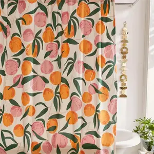Waterproof Polyester Bath Curtain with 12 Plastic Hooks, Digital Print Peach Design, Pure Polyester Fabric, 72x72 Inch Bathroom Decor