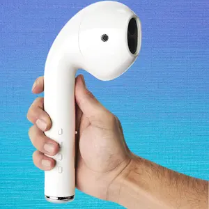 Wireless Earphone Shape Speaker, USB Charging Support Microphone FM Radio TF Card Wireless Loudspeaker, 360° Stereo HiFi Sound Portable Airpod Speaker