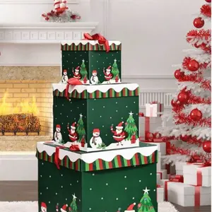 3-Piece Christmas Gift Boxes Set, Large Medium Small Paper Box Sets, Santa Claus Tree Design, Perfect Holiday Gifts & Decorations, Elegant Gift Box