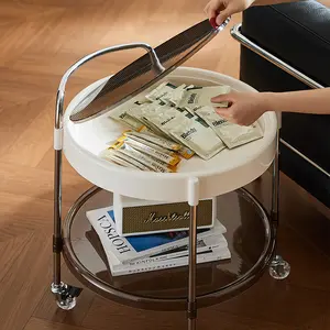 UFORU 2 Tier / 3 Tier Round Rolling Side Table Cart, Modern Mobile Serving Cart with Wheels, Multifunctional Storage Trolley for Living Room, Bedroom & Kitchen, Black & White Available
