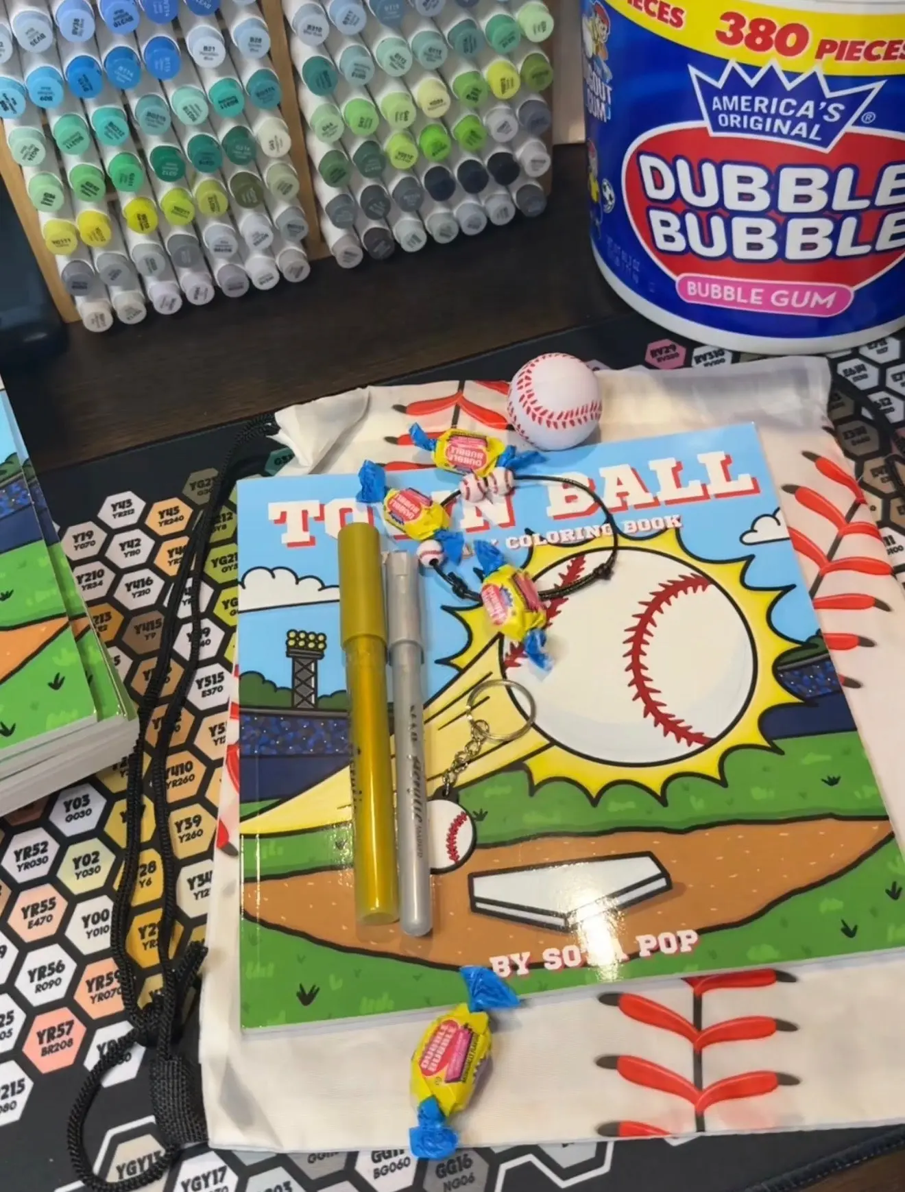Limited Stock Sports Trading Card Collectibles Bundle - Baseball Bag, Town Ball Coloring Book, Acrylic Markers, Stickers, Baseball Keychain & More Accessories for Trading Card Enthusiasts, Sports Cards