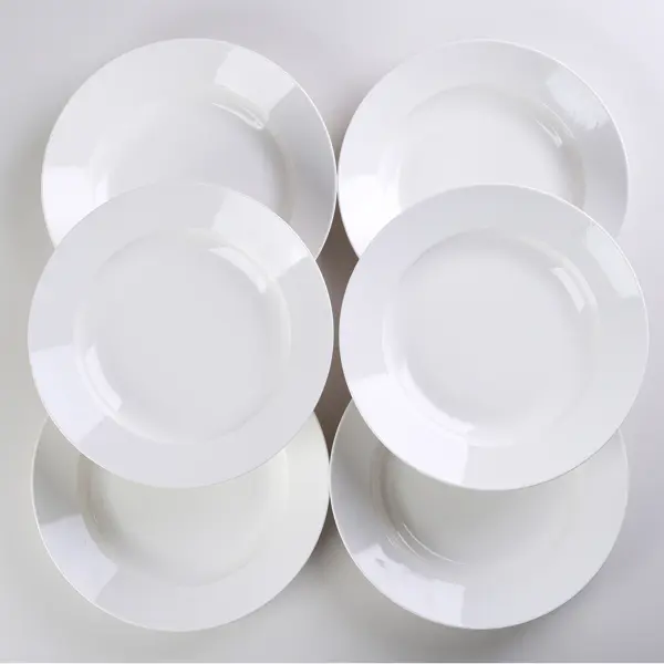6-Piece 9 in White Porcelain Dinnerware Set, Round Deep Soup Plates, Microwave & Dishwasher Safe for Home Kitchen