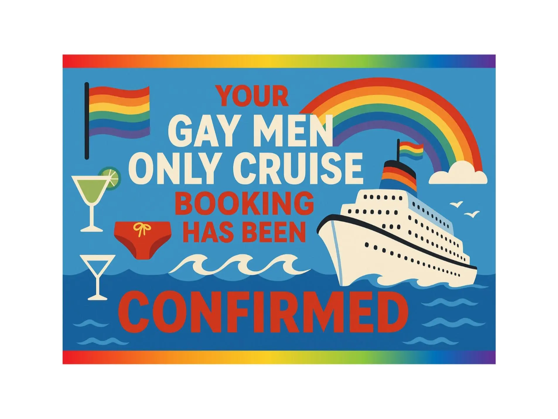 Funny Gay Cruise Prank Postcard – Anonymous Gag Gift – LGBTQ Humor Card for Him