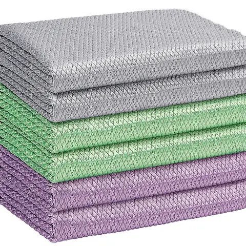 Microfiber Glass Cleaning Cloths 6PK - 16"x14" Lint Free for Glasses, Mirrors, Screens, Kitchen & More, Premium Microfiber Wipes