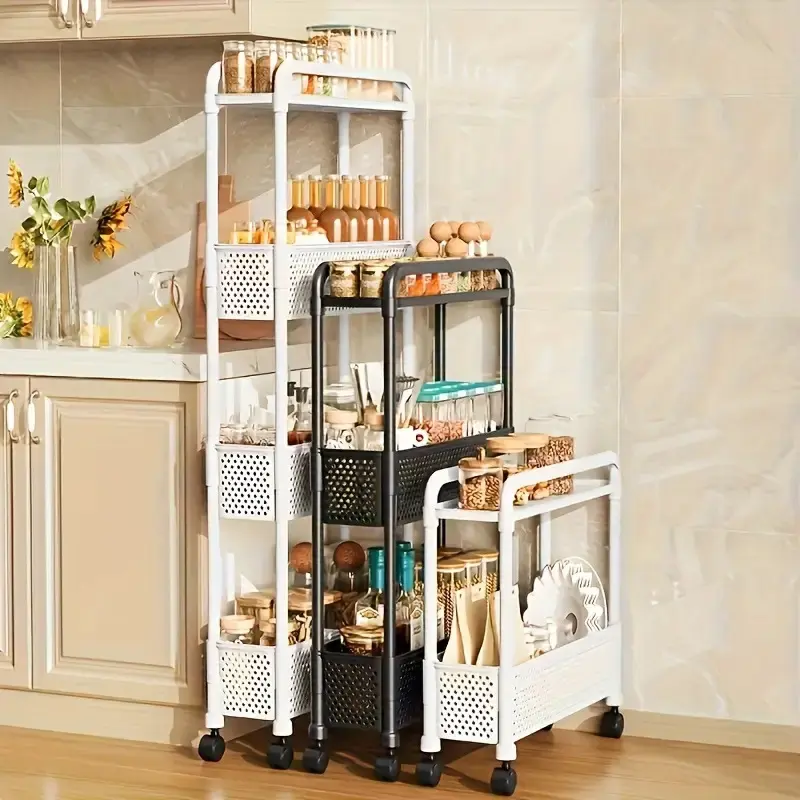 5.12 Inch 4-Layer White Narrow Gap Storage Cabinet QQ762, Bathroom Storage, 4 Independent Durable Plastic Storage Boxes + Vertical Compact Design, with Wheels for Easy Movement, White Polished Finish, Easy Assembly